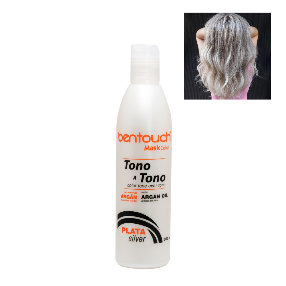 1012000167629 BENTOUCH TONO A TONO PLATA 300 ML Mascarilla matizadora tono a tono Bentouch Plata Silver 300g con aceite de argán para rubios platinados Luso Costa Rica