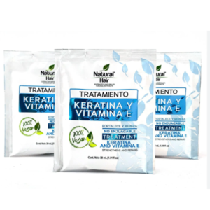 Tratamiento no enjuagable Keratina y Vitamina E Natural Hair sachet 30ml vegano