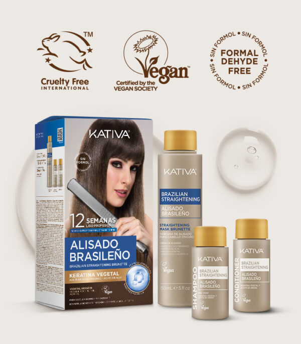 Kit Alisado Brasileño Kativa Brunette Sin Formol | Para Cabello Oscuro (Hasta 12 Semanas) - Imagen 2