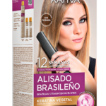 Caja de Kit de Alisado Brasileño Kativa Blonde sin formol para cabello claro o rubio con keratina vegetal.