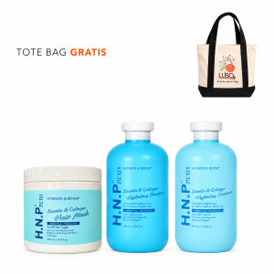Kit H.N.P Plus Hydrate & Repair con Colágeno y Argán: shampoo + acondicionador + mascarilla 500ml. Sin sulfatos ni parabenos. Tote Bag LUSO GRATIS. Envío a todo Costa Rica.
