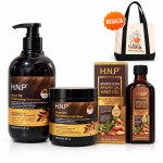Kit de aceite de argán H.N.P con shampoo hidratante, mascarilla nutritiva y aceite de argán marroquí, con bolso LUSO de regalo
