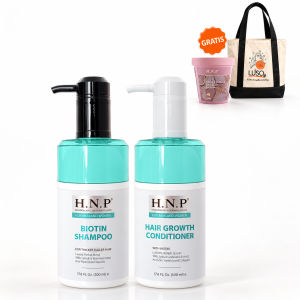 Kit de biotina H.N.P para hombre y mujer con shampoo y acondicionador de 500 ml, con shampoo exfoliante de sal marina y rosas y bolso LUSO de regalo